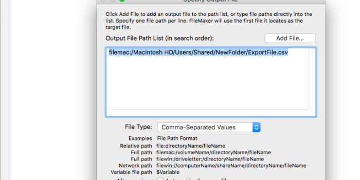 filemaker pro server documents path