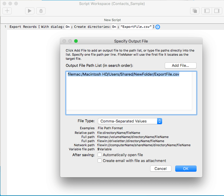 filemaker pro server documents path